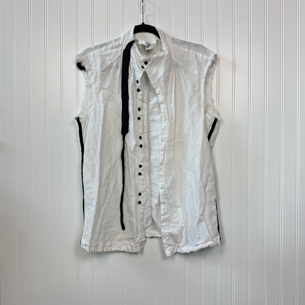 Zara Men's White Sleeveless Cut Off Button Size Small Relaxed Fit Grunge Top